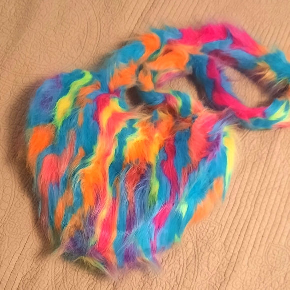unbranded Handbags - New! Faux Fur Neon-colored Heart-shaped Shoulder Bag!
